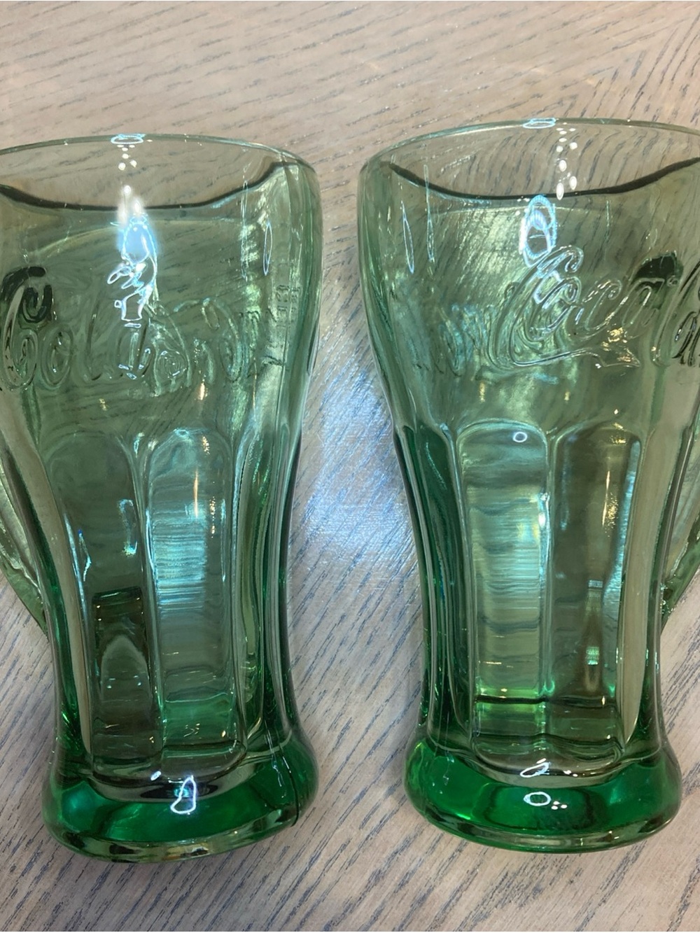 Vintage Coca Cola Green Embossed Glass Mug Set